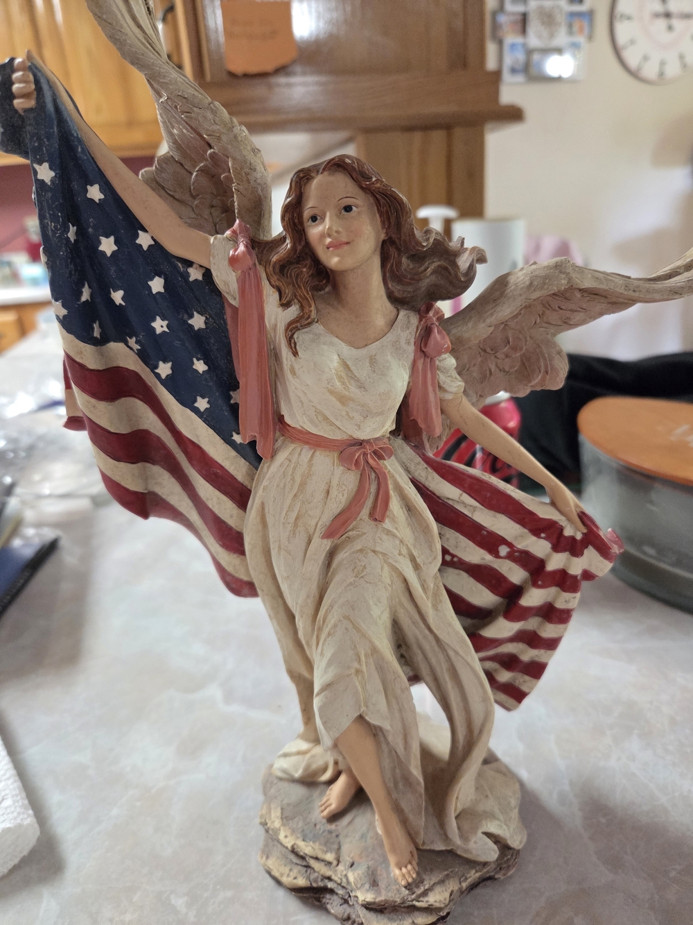 Home Interiors Patriotic Angel Sculpture in Cream, Red & Blue